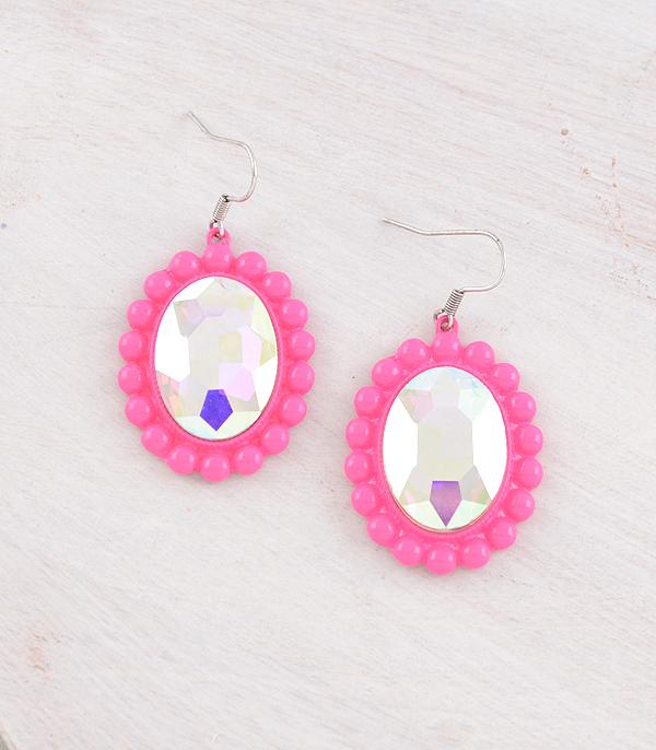 EARRINGS :: WESTERN HOOK EARRINGS :: Wholesale Iridescent Glass Stone Concho Earrings
