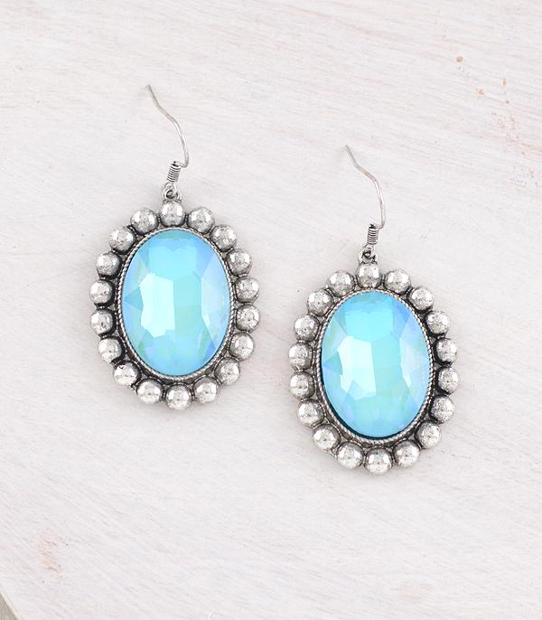 EARRINGS :: WESTERN HOOK EARRINGS :: Wholesale Iridescent Glass Stone Concho Earrings