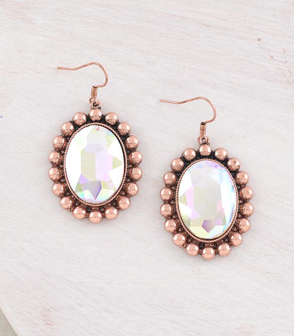 EARRINGS :: WESTERN HOOK EARRINGS :: Wholesale Iridescent Glass Stone Concho Earrings