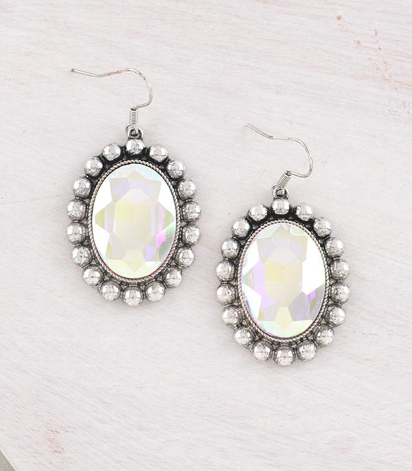 EARRINGS :: WESTERN HOOK EARRINGS :: Wholesale Iridescent Glass Stone Concho Earrings