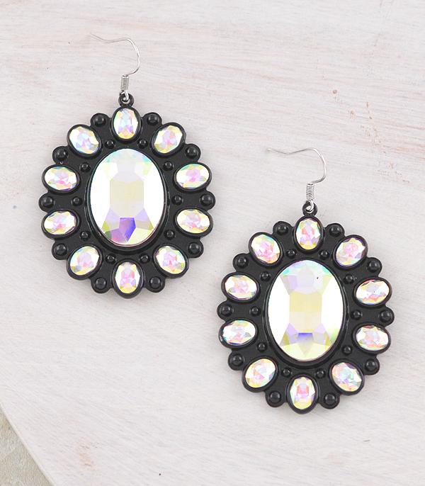 EARRINGS :: WESTERN HOOK EARRINGS :: Wholesale Western Glass Stone Concho Earrings