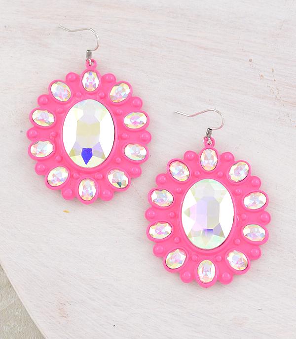 EARRINGS :: WESTERN HOOK EARRINGS :: Wholesale Western Glass Stone Concho Earrings