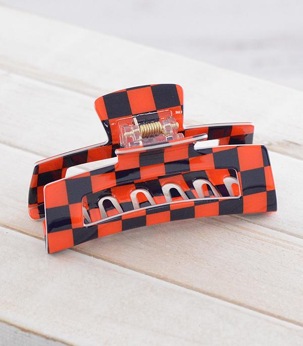 HATS I HAIR ACC :: HAIR ACCESSORIES :: Wholesale Checkered Game Day Hair Claw Clip