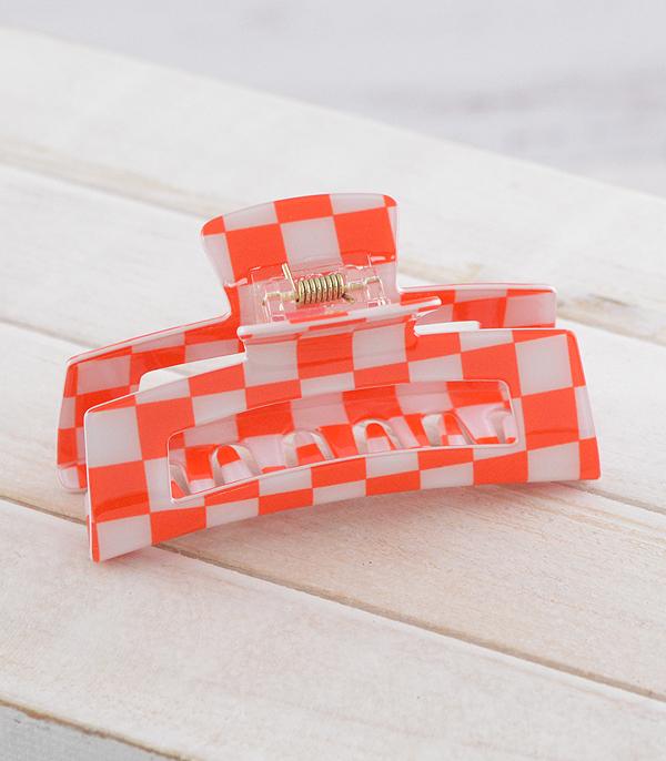 HATS I HAIR ACC :: HAIR ACCESSORIES :: Wholesale Checkered Game Day Hair Claw Clip