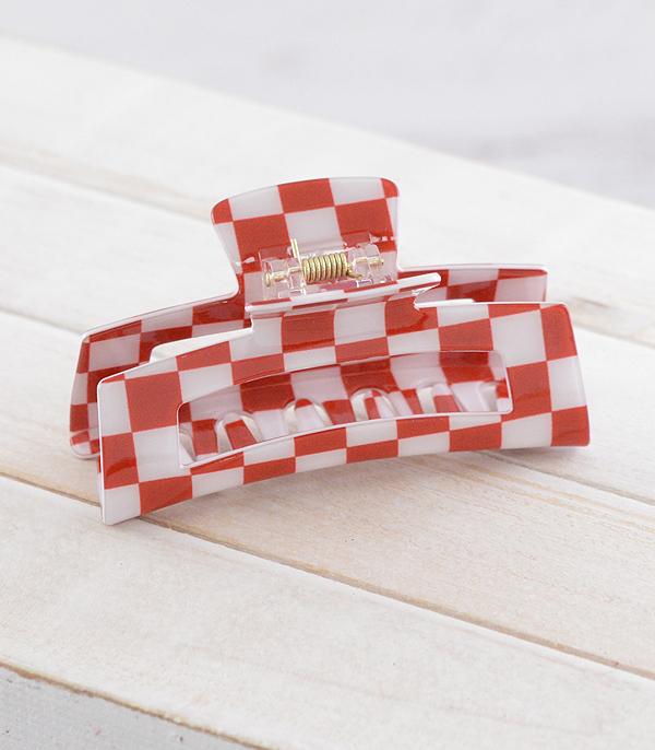 HATS I HAIR ACC :: HAIR ACCESSORIES :: Wholesale Checkered Game Day Hair Claw Clip