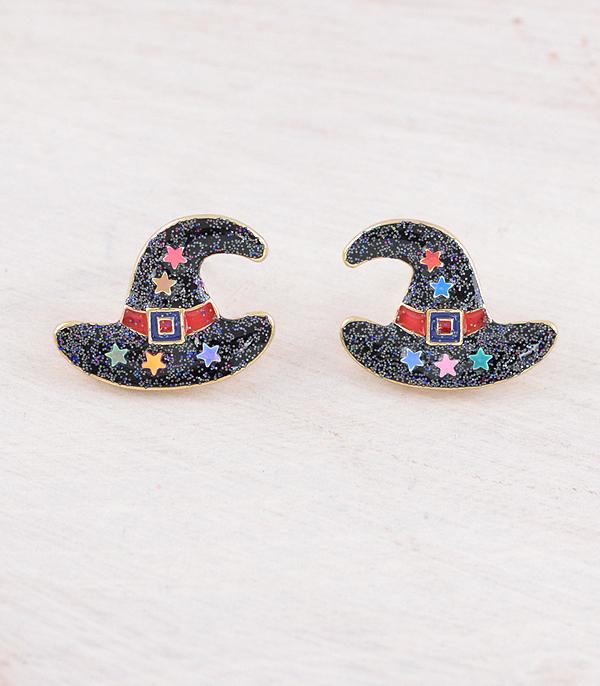 <font color=GREEN>HOLIDAYS</font> :: JEWELRY I BAGS :: Wholesale Halloween Glitter Witch Hat Earrings