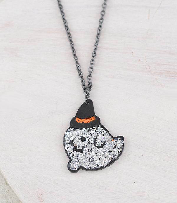 <font color=GREEN>HOLIDAYS</font> :: JEWELRY I BAGS :: Wholesale Glitter Ghost Pendant Necklace