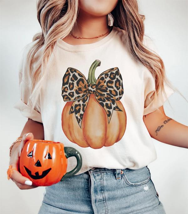 <font color=GREEN>HOLIDAYS</font> :: GRAPHIC TEES :: Wholesale Leopard Bow Pumpkin Tshirt
