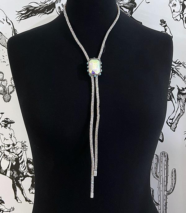 NECKLACES :: WESTERN LONG NECKLACES :: Wholesale Turquoise Glass Stone Bolo Necklace