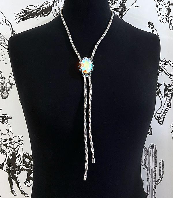 NECKLACES :: WESTERN LONG NECKLACES :: Wholesale Turquoise AB Stone Bolo Necklace