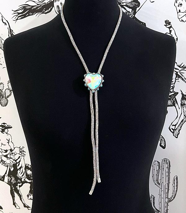 NECKLACES :: WESTERN LONG NECKLACES :: Wholesale Turquoise AB Stone Bolo Necklace