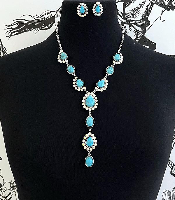 NECKLACES :: WESTERN LONG NECKLACES :: Wholesale Western Turquoise AB Stone Necklace Set