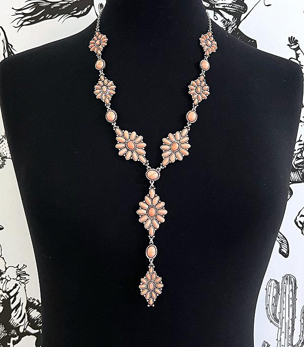 NECKLACES :: WESTERN LONG NECKLACES :: Wholesale Western Peach Stone Necklace Set