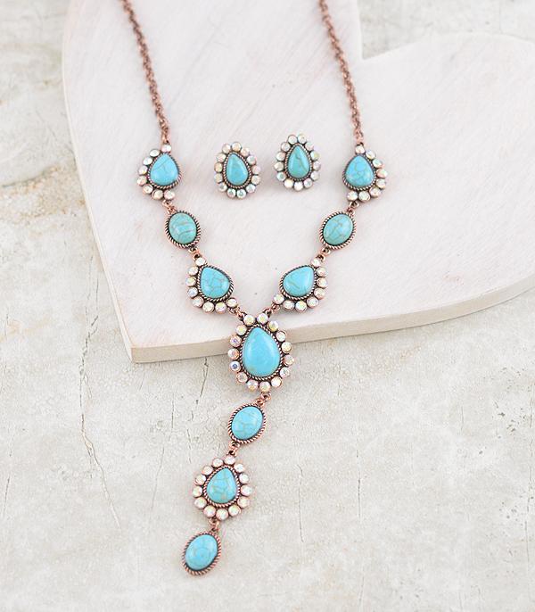 NECKLACES :: WESTERN LONG NECKLACES :: Wholesale Western Turquoise AB Stone Necklace Set