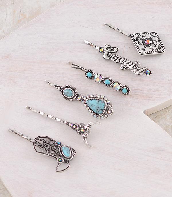 HATS I HAIR ACC :: HAIR ACCESSORIES :: Wholesale Western Turquoise Hair Bobby Pin Pin Set