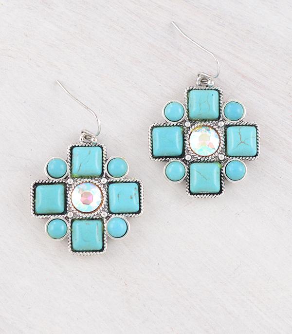 EARRINGS :: WESTERN HOOK EARRINGS :: Wholesale Western Turquoise Rhinestone Earrings