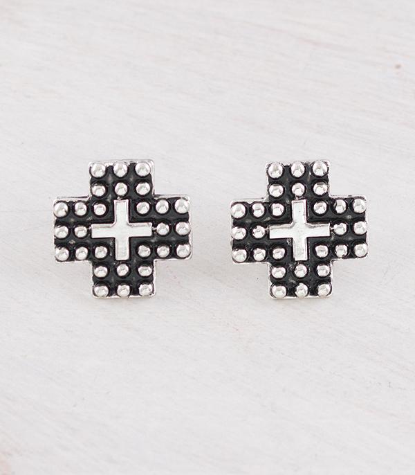 New Arrival :: Wholesale Western Bubble Textured Cross Earrings