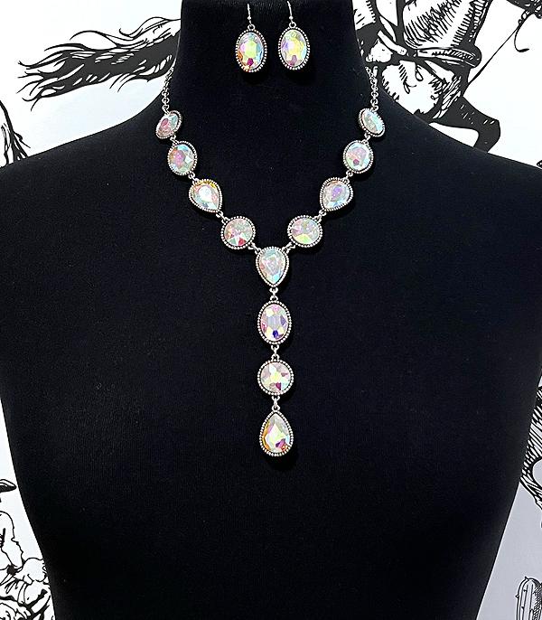 NECKLACES :: WESTERN LONG NECKLACES :: Wholesale Western Glass Stone Lariat Necklace Set