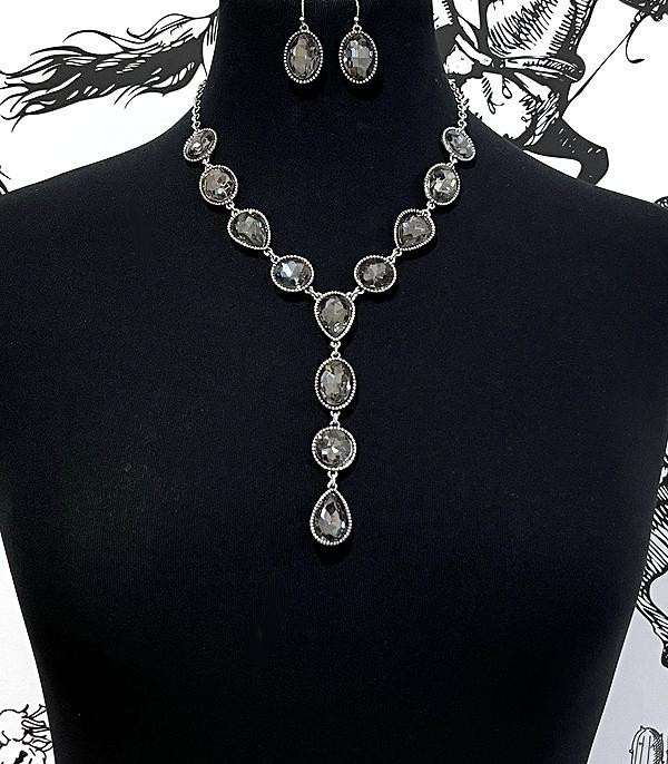 NECKLACES :: WESTERN LONG NECKLACES :: Wholesale Glass Stone Lariat Necklace Set