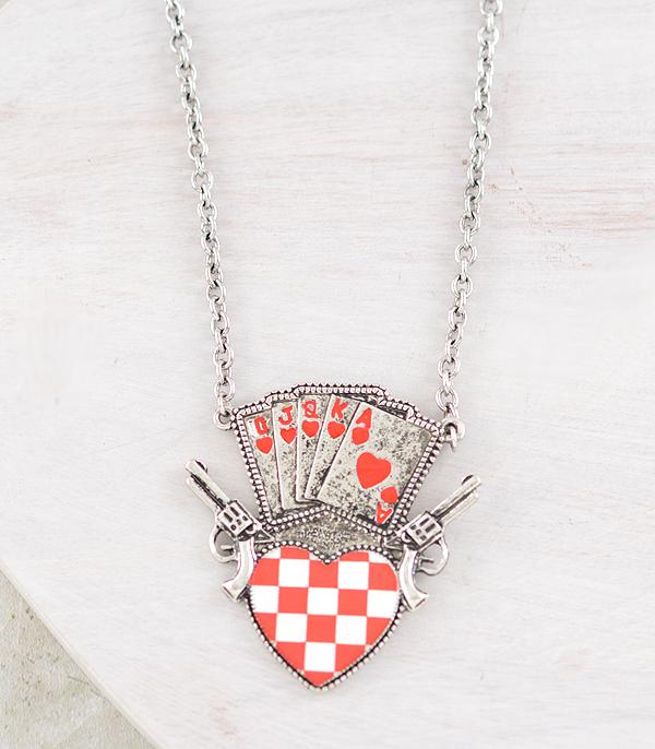 NECKLACES :: TRENDY :: Wholesale Western Checkered Ace Card Necklace