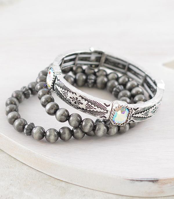 BRACELETS :: STRETCH-BEAD :: Wholesale 3PC Set Western Stacked Bracelet