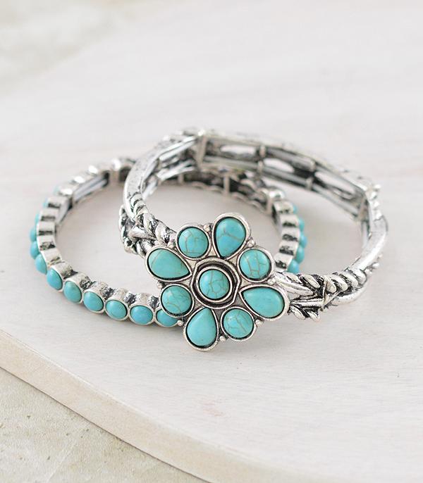 BRACELETS :: STRETCH-BEAD :: Wholesale Western Turquoise Concho Bracelet Set