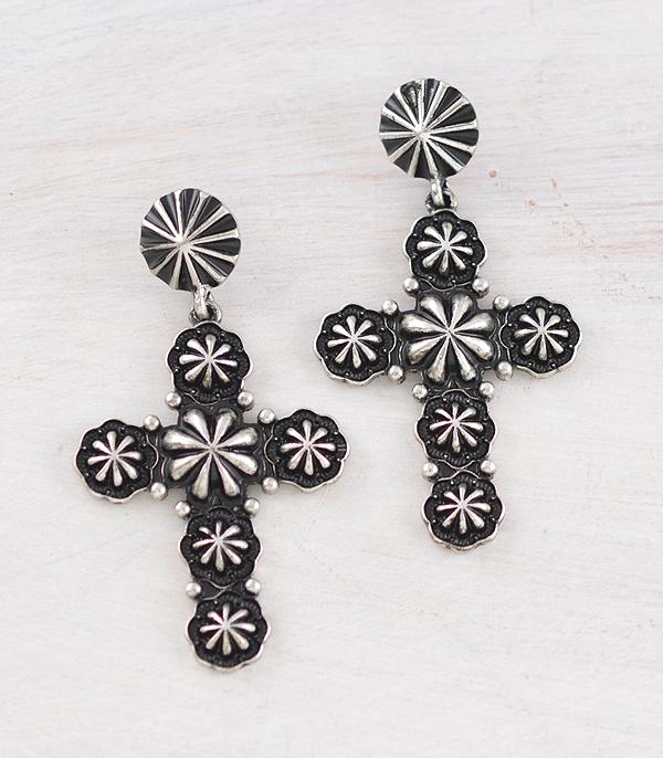EARRINGS :: WESTERN POST EARRINGS :: Wholesale Western Cross Concho Earrings