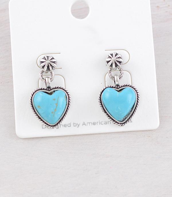 EARRINGS :: WESTERN POST EARRINGS :: Wholesale Western Turquoise Heart Earrings