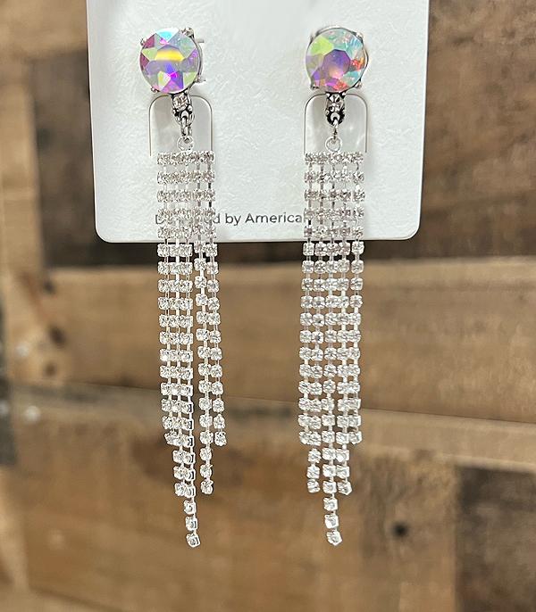 EARRINGS :: WESTERN POST EARRINGS :: Wholesale Rhinestone Tassel Earrings