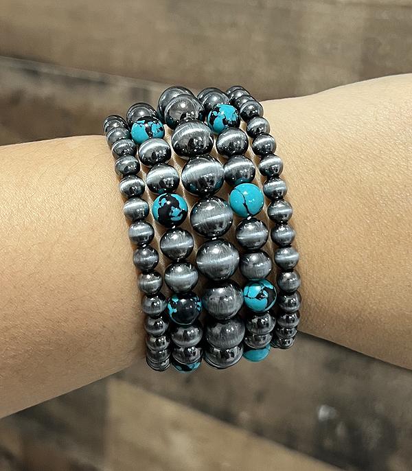BRACELETS :: STRETCH-BEAD :: Wholesale Western Navajo Pearl Bead Bracelet Set
