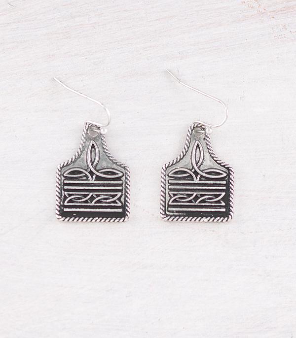 EARRINGS :: WESTERN HOOK EARRINGS :: Wholesale Western Boot Stitch Cattle Tag Earrings
