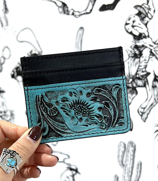 HANDBAGS :: WALLETS | SMALL ACCESSORIES :: Wholesale Floral Tooling Leather Card Case