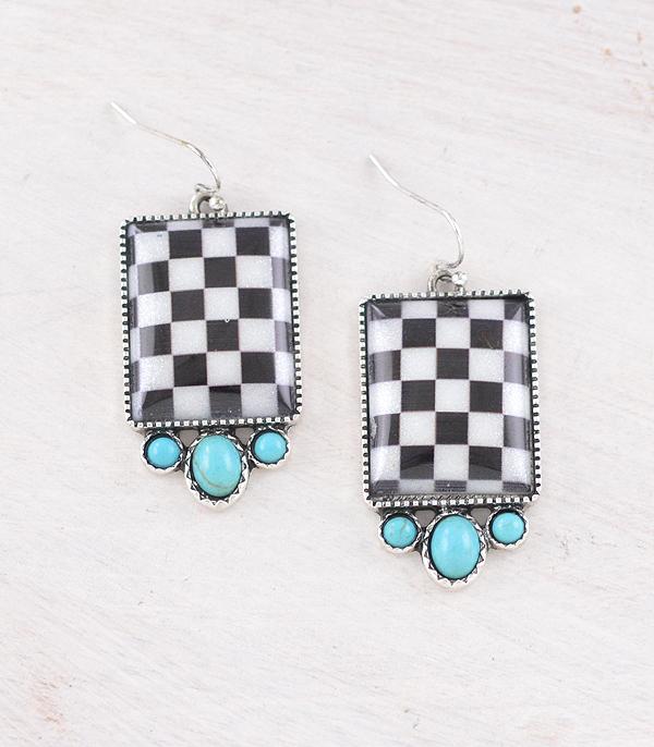 New Arrival :: Wholesale Western Checkered Spade Earrings