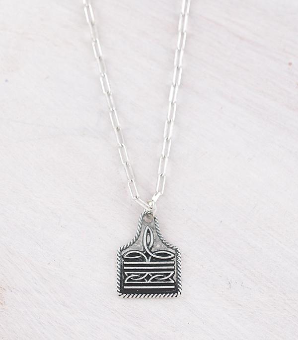 NECKLACES :: TRENDY :: Wholesale Western Boot Stitch Cattle Tag Necklace