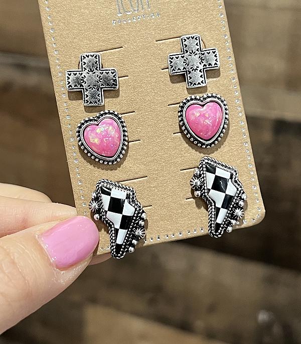 EARRINGS :: WESTERN POST EARRINGS :: Wholesale Western 3PC Set Earrings