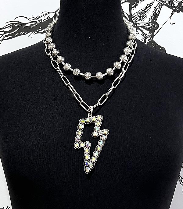 NECKLACES :: TRENDY :: Wholesale Western AB Stone Bolt Layered Necklace