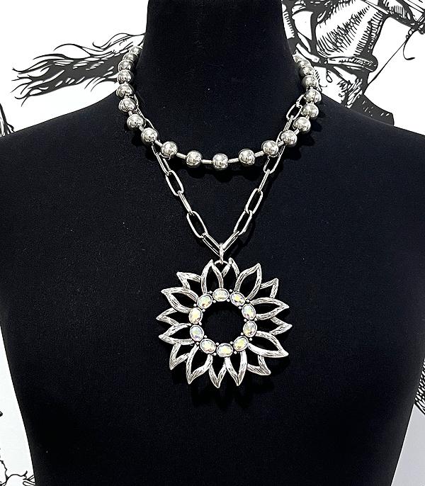 NECKLACES :: TRENDY :: Wholesale Western Ab Stone Sunflower Necklace