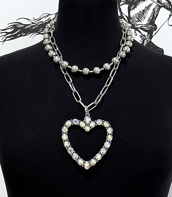 NECKLACES :: TRENDY :: Wholesale Western AB Stone Heart Layered Necklace