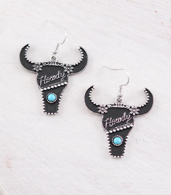 EARRINGS :: WESTERN HOOK EARRINGS :: Wholesale Western Howdy Cow Skull Earrings