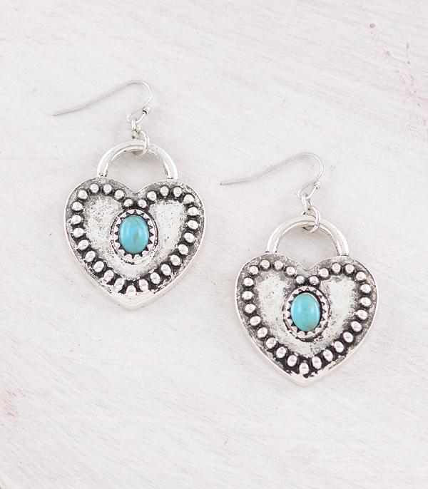 EARRINGS :: WESTERN HOOK EARRINGS :: Wholesale Western Turquoise Heart Lock Earrings