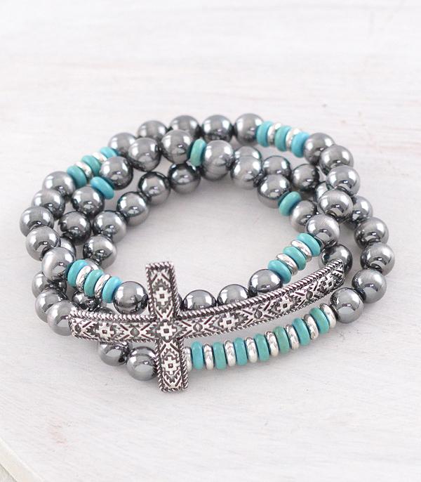 BRACELETS :: STRETCH-BEAD :: Wholesale Western Aztec Cross Navajo Bracelet Set