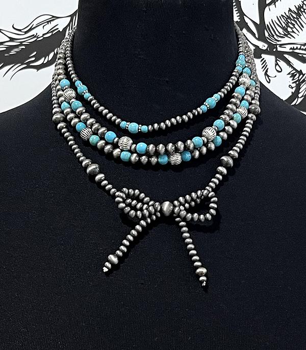 NECKLACES :: TRENDY :: Wholesale Western Navajo Pearl Bow Layered Necklac