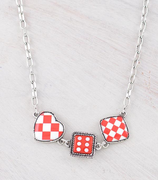 WHAT'S NEW :: Wholesale Checkered Ace Of Heart Dice Necklace