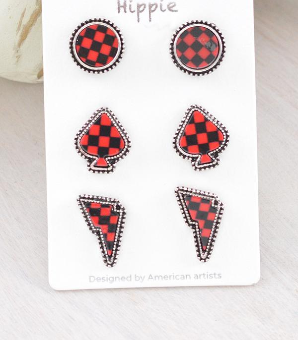 EARRINGS :: WESTERN POST EARRINGS :: Wholesale Western Checkered Concho Earrings Set