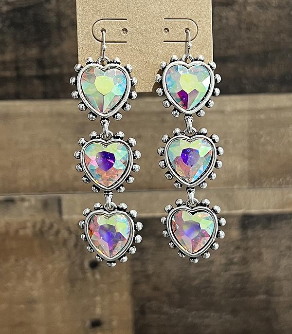 EARRINGS :: TRENDY EARRINGS :: Wholesale AB Glass Stone Heart Concho Earrings