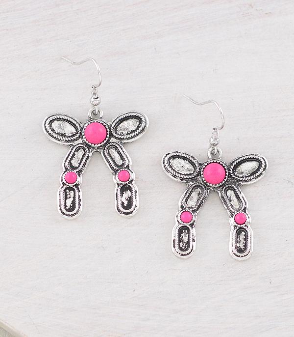 EARRINGS :: WESTERN HOOK EARRINGS :: Wholesale Western Pink Stone Bow Earrings
