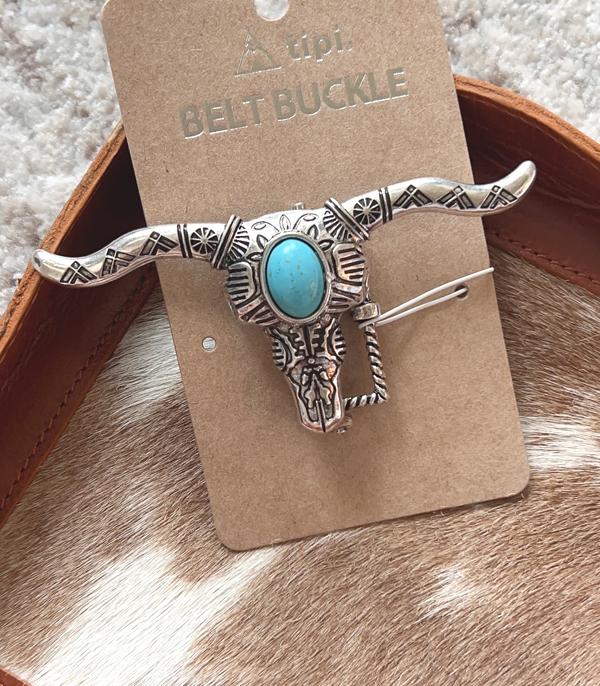 New Arrival :: Wholesale Western Turquoise Cow Skull Belt Buckle