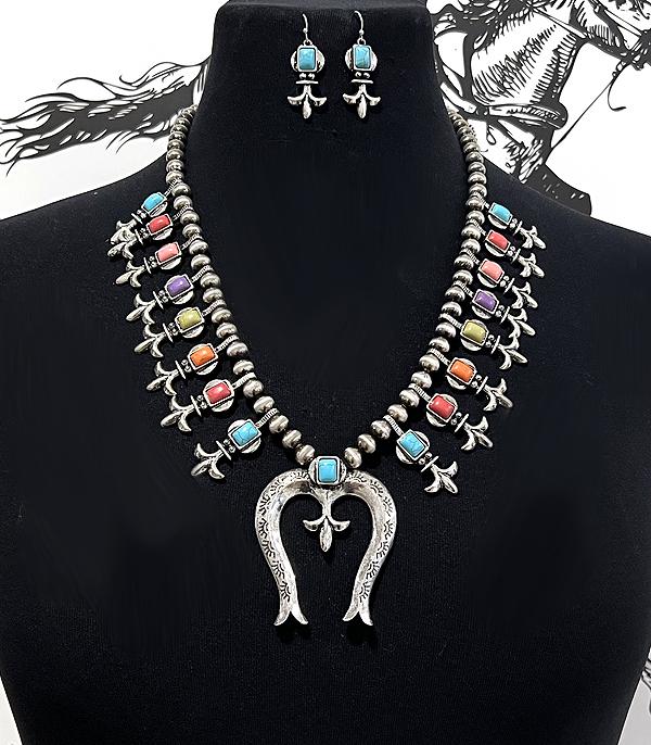 NECKLACES :: WESTERN SQUASH BLOSSOM NECKLACES :: Wholesale Turquoise Squash Blossom Necklace 