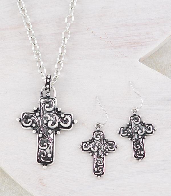 NECKLACES :: CHAIN WITH PENDANT :: Wholesale Western Design Cross Necklace Set