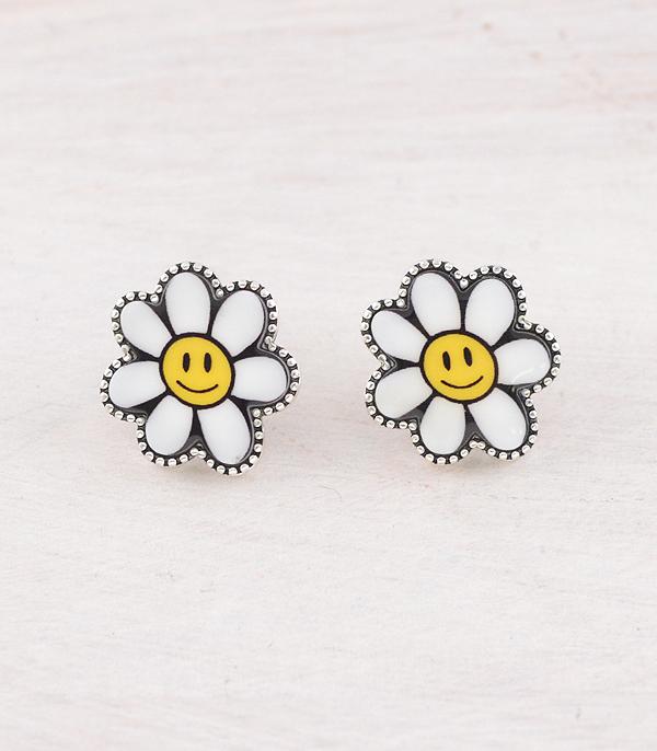 EARRINGS :: WESTERN POST EARRINGS :: Wholesale Western Flower Smile Face Earrings